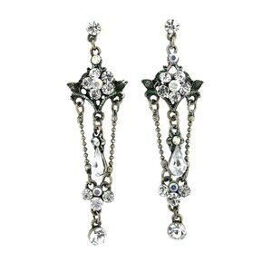 4" Rustic Victorian Earrings in Antique Gold/Crystals  - New w/Tags